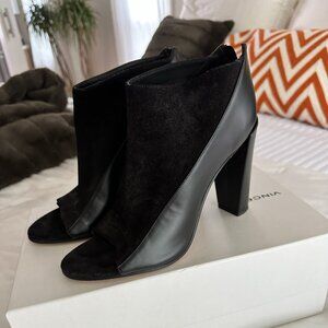 Vince Leather and Suede Peep-Toe Booties
